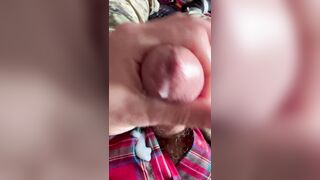 Discovered some red boxer shorts in the lockers on post and decided to cum on 'em!