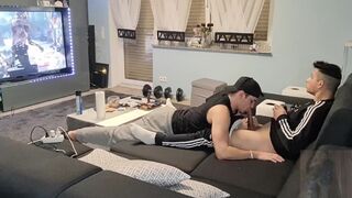 My hunk surprised me with a wonderful blow job whilst I was gaming and I discharged my cum in his throat