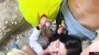 Group sex in Abandoned Abode with Cutie Realtor on High Heels