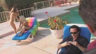 The nice-looking Kayla Quinn and Jana Cova have lesbo sex by the pool