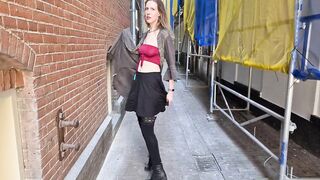 1st-time voyeur plays with her cunt in the middle of Amsterdam in broad daylight