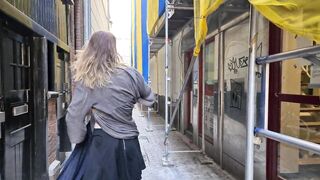 1st-time voyeur plays with her cunt in the middle of Amsterdam in broad daylight