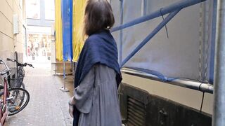1st-time voyeur plays with her cunt in the middle of Amsterdam in broad daylight
