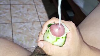 Wanking with a cucumber