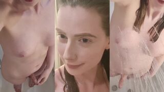 Breasty transsexual Jerking off in the Shower