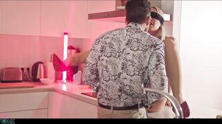 Blindfolded Angie Lynx Gets Drilled Hard in the Kitchen