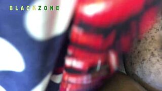 Screw her large vagina missionary style on the chair and cum on her