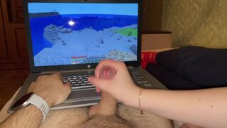 Playing Minecraft with Stepsister (Lengthy tugjob and post climax punishment)