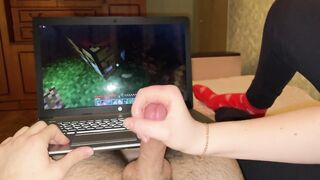 Playing Minecraft with Stepsister (Lengthy tugjob and post climax punishment)