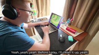 Step son took of the helplessness of Stepmother stuck beneath the couch