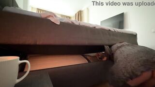 Step son took of the helplessness of Stepmother stuck beneath the couch