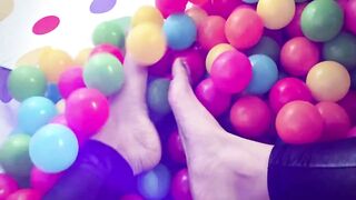 Female-dominator Mara ASMR Leather Panties, Jacket, Gloves + Boots in a Ball Pit [SADOMASOCHISM / Kink]