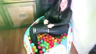 Female-dominator Mara ASMR Leather Panties, Jacket, Gloves + Boots in a Ball Pit [SADOMASOCHISM / Kink]