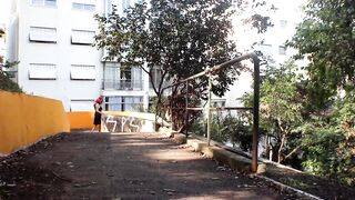 Redhead Floozy Public Masturbation! Oral sex and Facial Spunk flow in the Midst of the Park