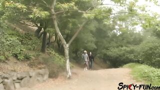 Brunette hair Blowing Her Boyfriend By The Road