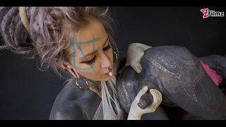 SHEMALE ANAL stretching by TATTOOED dominant-bitch - BUTT fisting FEMDOM pair (alternative, rock, emo porn) ZF163