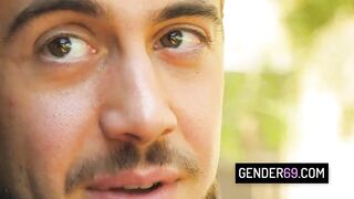 Tranny hitchhiker Crystal M banging her ride