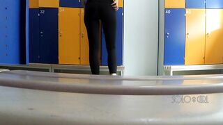 in leggings got in school locker room, public masturbation