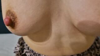 Bitch from club playing with her melons and implore me fo cum