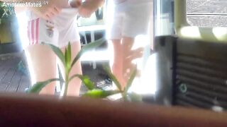 Redhead hunk tries to pee in a bottle hiding from his ally. Caught, it ends up in watersports and a homo blow job