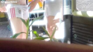 Redhead hunk tries to pee in a bottle hiding from his ally. Caught, it ends up in watersports and a homo blow job