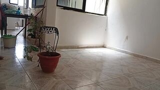 Mama takes off anything and stays in her belt to do the cleaning