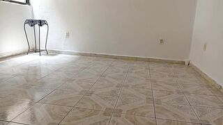 Mama takes off anything and stays in her belt to do the cleaning