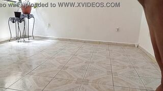 Mama takes off anything and stays in her belt to do the cleaning