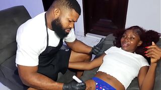 My Female Client Asked Me to Bang Her with My Large Cock After Drawing Tattoo on Her Booty and Snatch Area