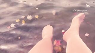 Pretty water and feet in stockings view in the Autumn!