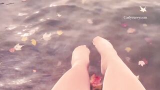 Pretty water and feet in stockings view in the Autumn!