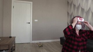 A older big beautiful woman mother i'd like to fuck with large natural saggy breasts changes into a nurse's suit.