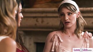 3 super excited lesbian babes Melody Marks Gizelle Blanco and Millie Morgan celebrate their recent friendship with giving a kiss snatch licking and facesitting