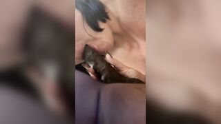 Swallowing his large ebony schlong