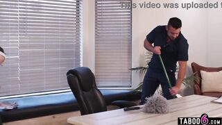 Tiny maid gets double permeated by a janitor and an suggest worker