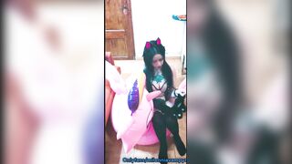 Cosplay cutie has pleasure with a pink inflatable unicorn