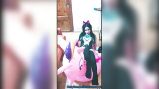 Cosplay cutie has pleasure with a pink inflatable unicorn