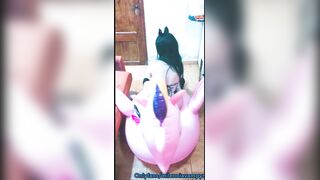 Cosplay cutie has pleasure with a pink inflatable unicorn