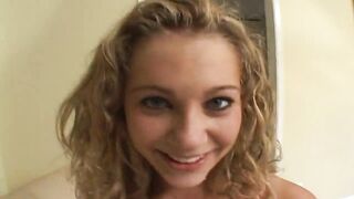 Blond gal oral bang five hard schlongs to one same throat cum