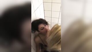 Lesbian femdom dominates a freind in bathroom humiliates her