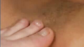 Brunette lesbian plays with big clit redhead's labia pt5
