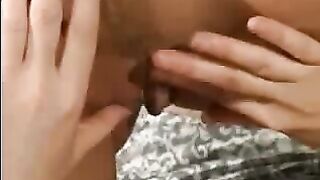 Brunette lesbian plays with big clit redhead's labia pt1