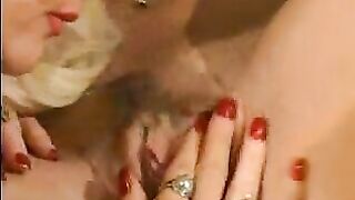 Sexy blonde milf plays with lesbian's big clit and labia pt3