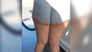 Exhibitionist wife at the carwash pov hubby films