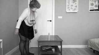 Aged breasty teacher screws her holes to climax.