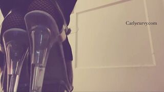 Blond walks in front of u in heels and fishnets! Showing u greater quantity also!