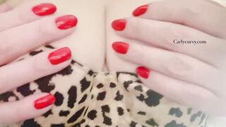 Blond Carlycurvy shows u her lip ring and large bazookas!