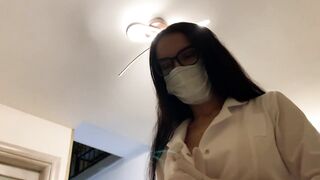 Nurse with large Boobs was screwed after mixing up regular pills with viagra.Jerking off in medical gloves