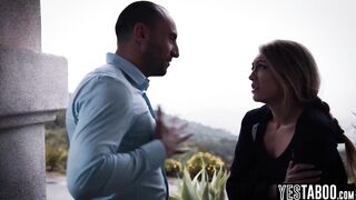 Tiny bushy blond mother I'd like to fuck has to let a large wang guy screw her taut lil snatch