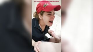 Casino Ejaculation all over her face from loser in a restroom
